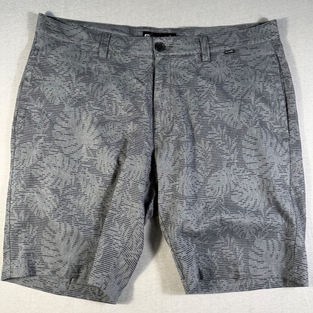 TravisMathew Mens Gray Tropical Palm Print Golf Shorts 36 Performance Stretch